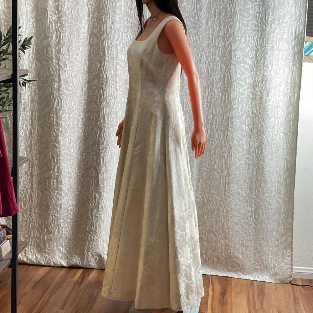 Vintage 90s Scott McClintock Ivory Metallic Jacquard Wedding Gown Prom Dress 10 - Picture 7 of 8